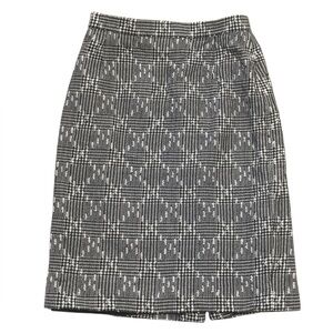 ESCADA Black White Geometric Pencil Skirt Plaid Houndstooth 36 XS S Wool Work